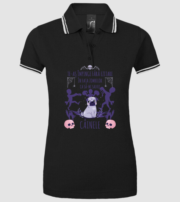 te-aș împinge fără ezitare în fața zombilor ca să-mi salvez câinele model negru pe tricou