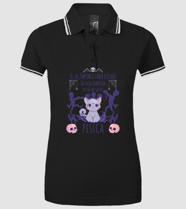 te-aș împinge fără ezitare în fața zombilor ca să-mi salvez pisica model negru pe tricou