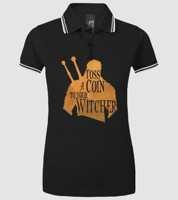 Toss a Coin to your Witcher model negru pe tricou