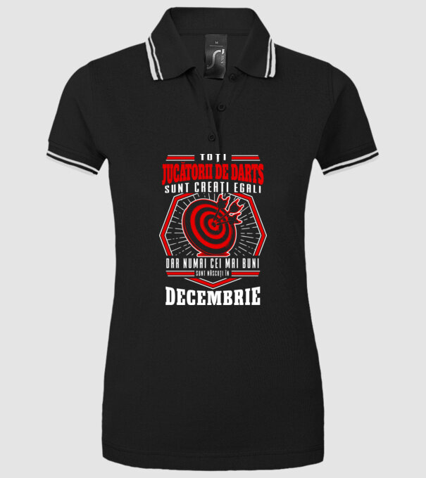 Toți jucătorii de darts sunt creați egali, dar numai cei mai buni sunt născuți în decembrie. model negru pe tricou