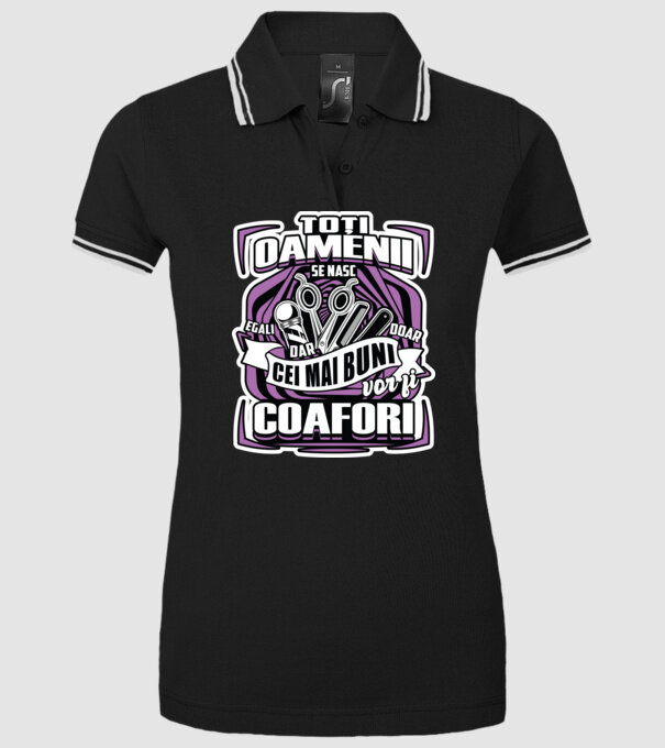 Toți oamenii coafori model negru pe tricou