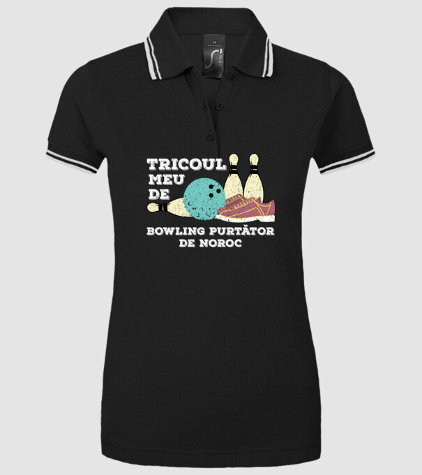 tricoul meu de bowling purtător de noroc model negru pe tricou