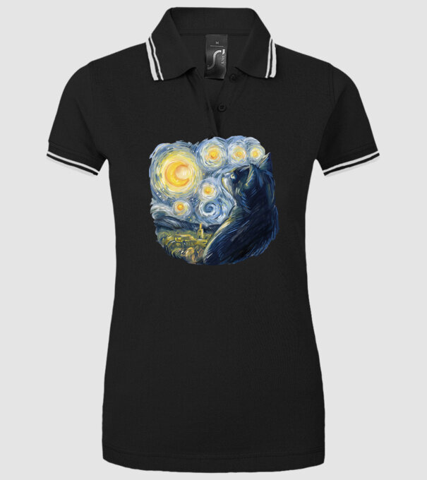 Van Gogh cat model negru pe tricou