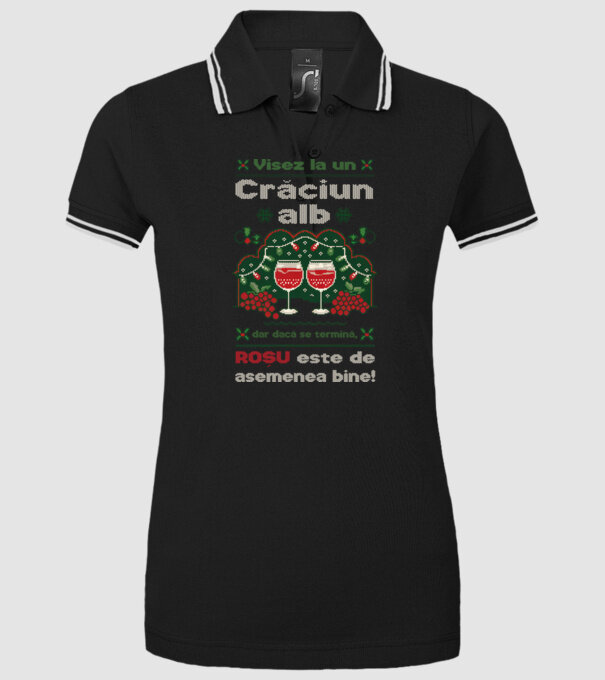 Visez la un Crăciun alb dar dacă se termină, Roșu este de asemenea bine! Negru model negru pe tricou
