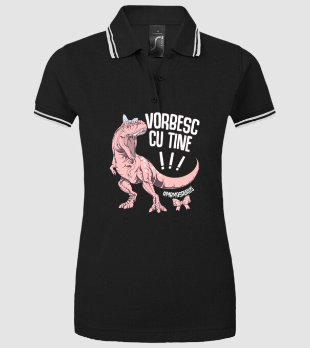 Vorbesc cu tine! #mamasaurus model negru pe tricou