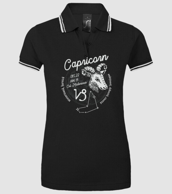Zodiac femeie CAPRICORN retro model negru pe tricou