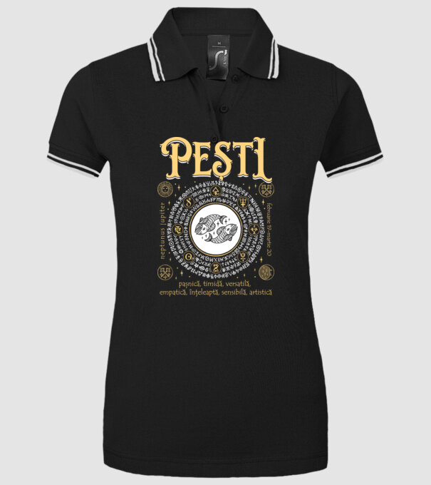 Zodiac femeie PEȘTI golden model negru pe tricou