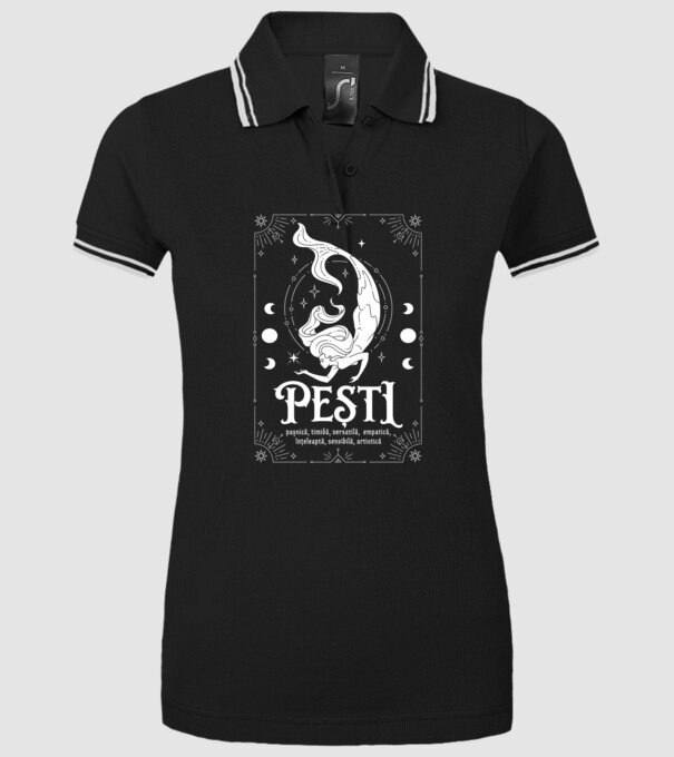 Zodiac femeie PEȘTI white model negru pe tricou