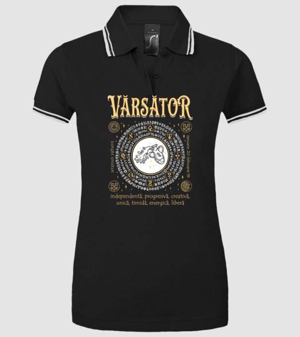 Zodiac femeie VĂRSĂTOR golden model negru pe tricou