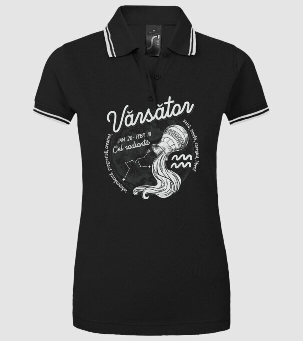 Zodiac femeie VĂRSĂTOR retro model negru pe tricou