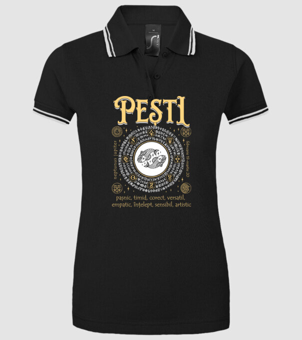 Zodiac bărbat PEȘTI golden model negru pe tricou