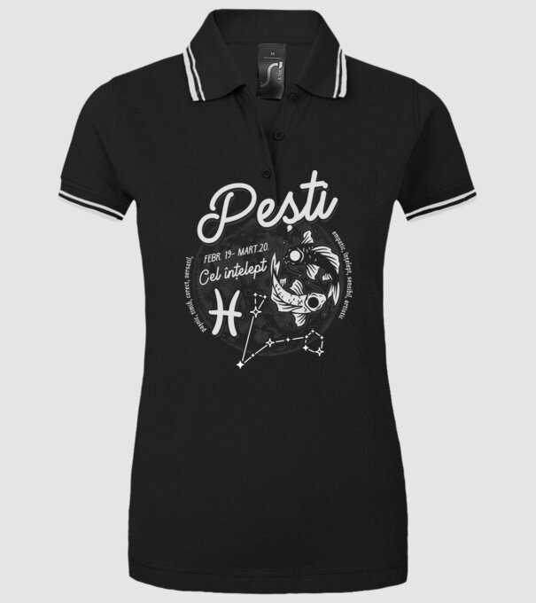 Zodiac bărbat PEȘTI retro model negru pe tricou
