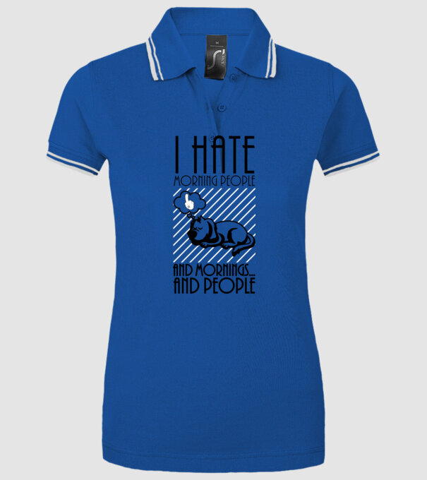 Urăsc dimineața model albastru regal pe tricou