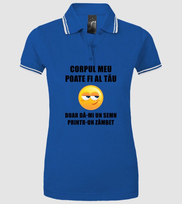 corpul meu poate fi al tău, doar dă-mi un semn printr-un zâmbet model albastru regal pe tricou