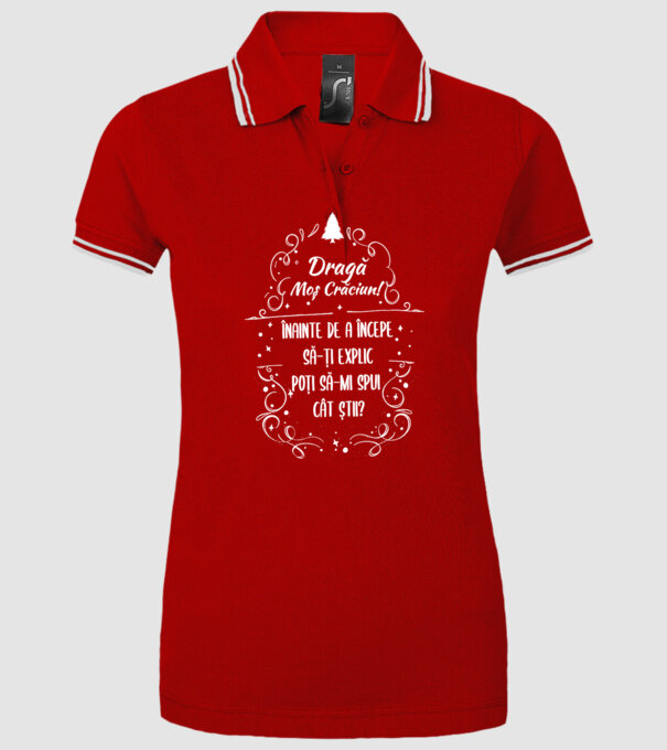 dragă Moș Crăciun! înainte de a începe să-ți explic, poți să-mi spui cât știi? model roșu pe tricou