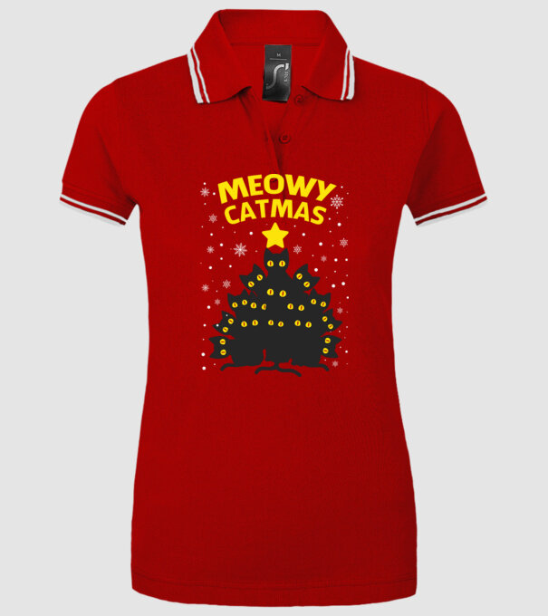 Meowy catmas black model roșu pe tricou