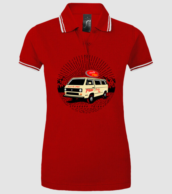 surfer boy pizza bus stranger things model roșu pe tricou