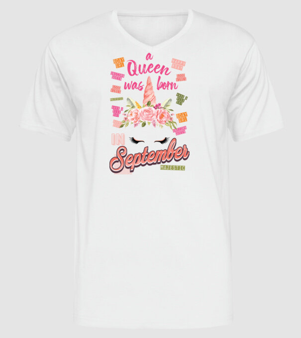 A queen was born in SZEPTEMBER model alb pe tricou