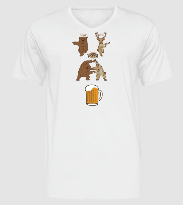 Bear deer beer model alb pe tricou