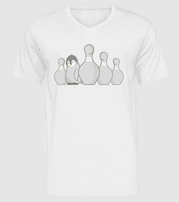 Bowling pinguin model alb pe tricou