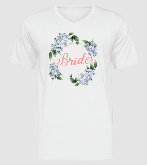 BRIDE blue floral model alb pe tricou