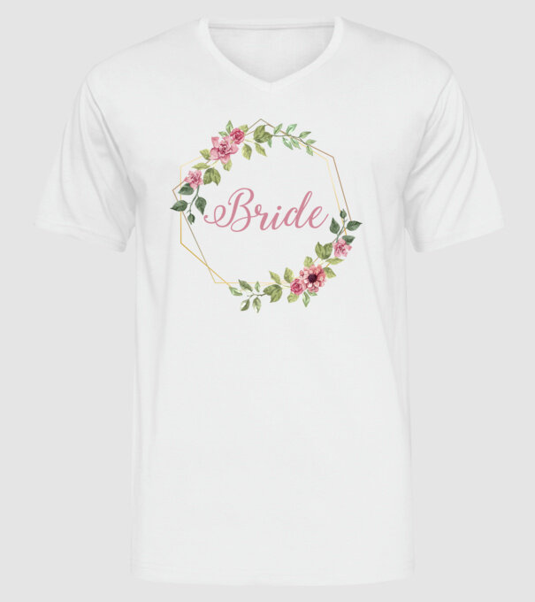 BRIDE pink floral model alb pe tricou