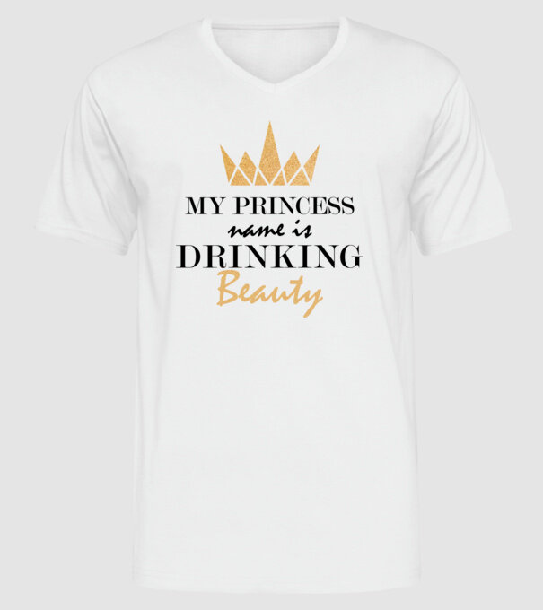 Drinking beauty gold model alb pe tricou