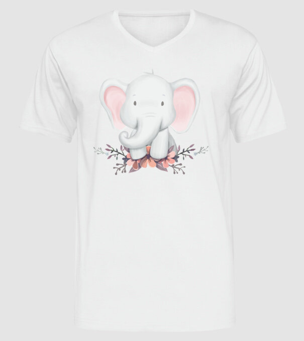 Elefant cu flori model alb pe tricou