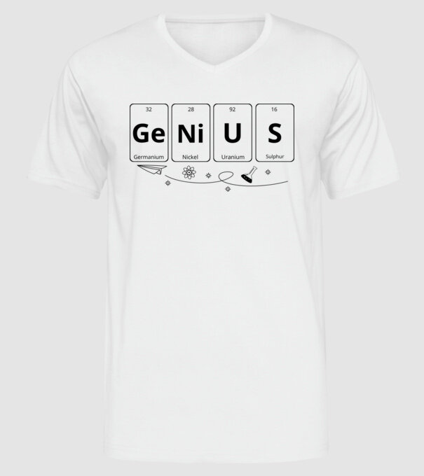 Genius periodic model alb pe tricou