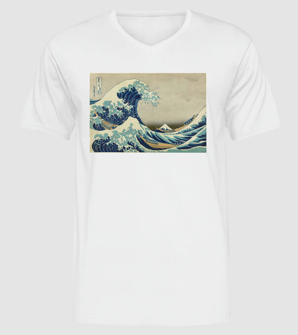 Great Wave of Kanagawa mască model alb pe tricou