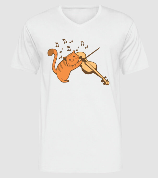 Pisică cântă la vioară model alb pe tricou