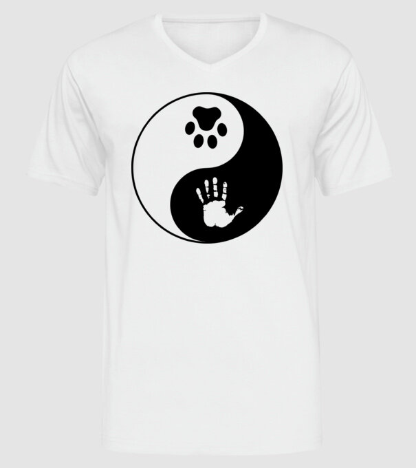 Yin-Yang Dog model alb pe tricou