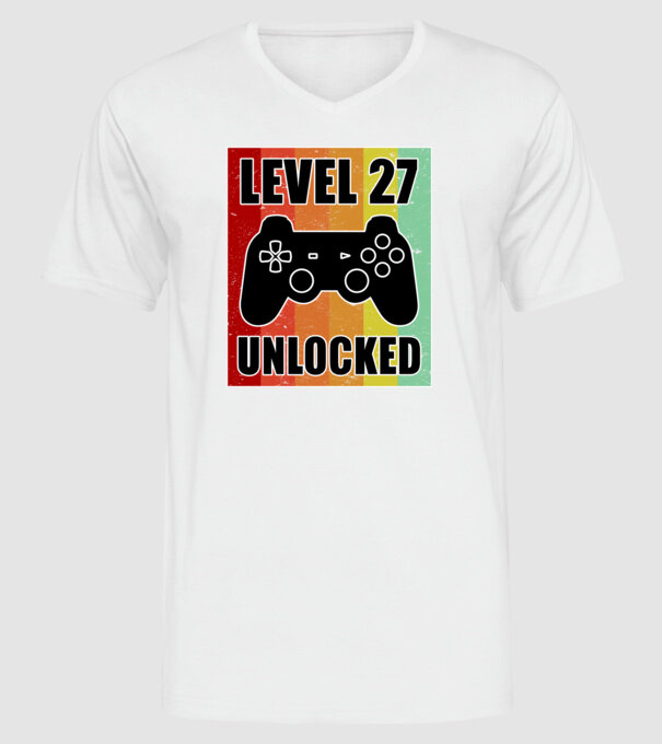 level 27 unlocked retro gamer model alb pe tricou