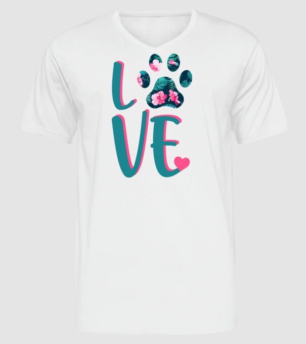 LOVE CÂINI model alb pe tricou