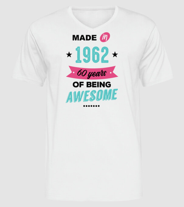 MADE in 1962 model alb pe tricou
