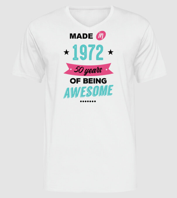 MADE in 1972 model alb pe tricou