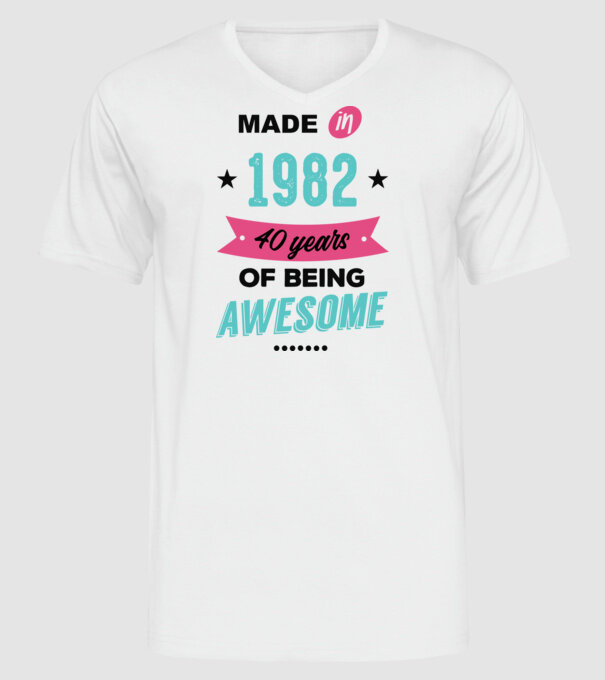 MADE in 1982 model alb pe tricou