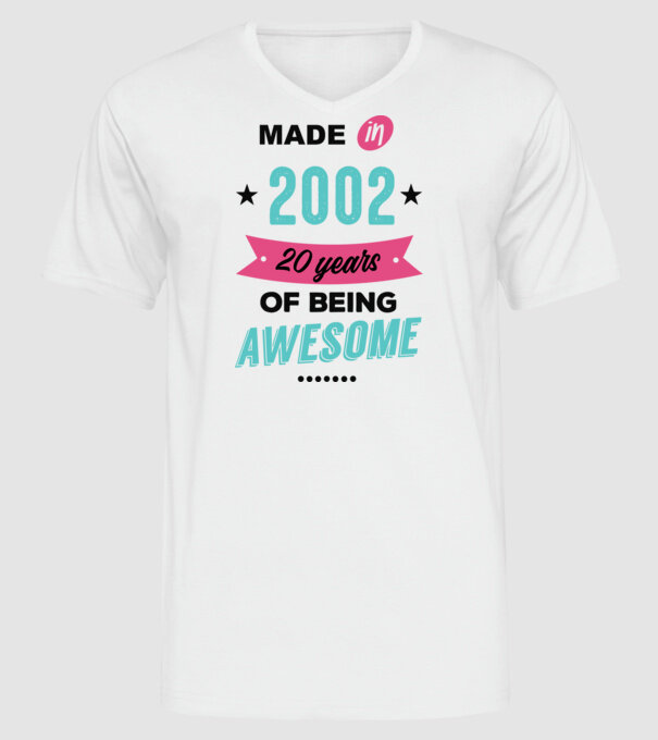 MADE in 2002 model alb pe tricou