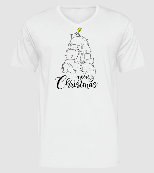Meowy Christmas model alb pe tricou
