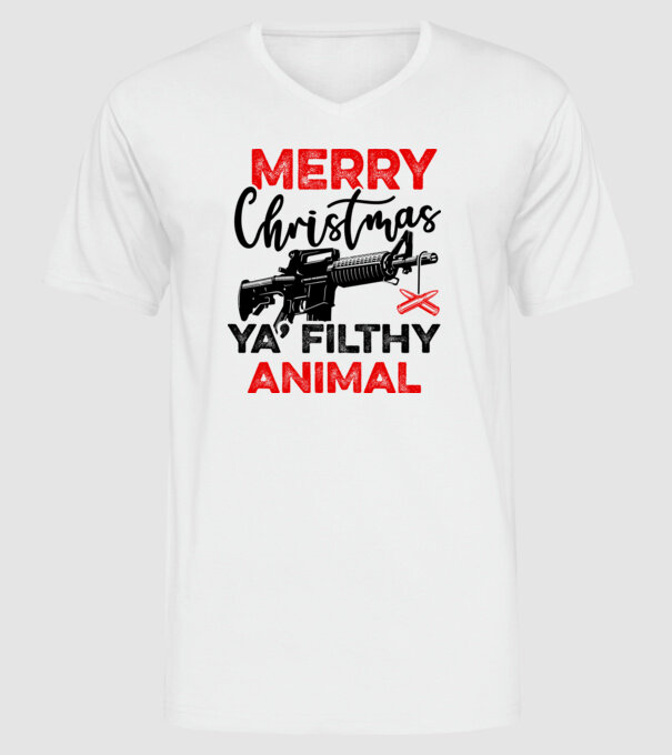 Merry Christmas Ya Filthy Animal model alb pe tricou