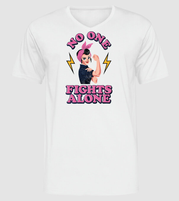 No one fights alone pinup texture model alb pe tricou