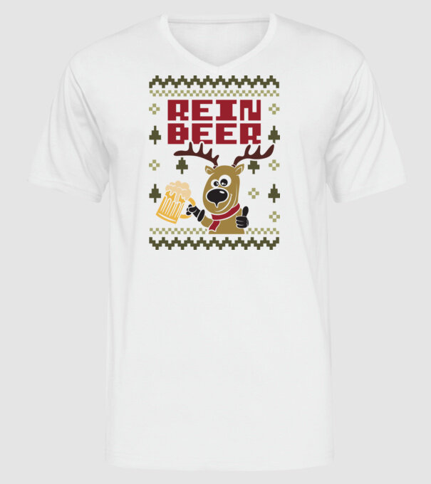Reinbeer ugly sweater model alb pe tricou