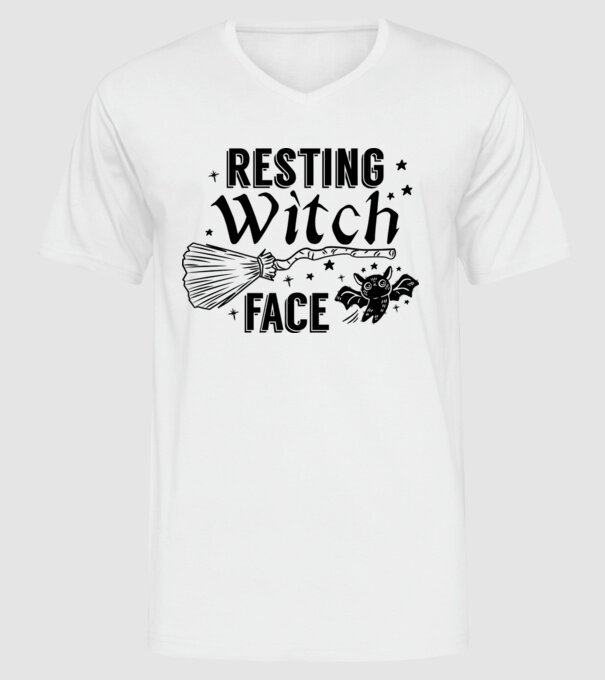 Resting Witch face model alb pe tricou