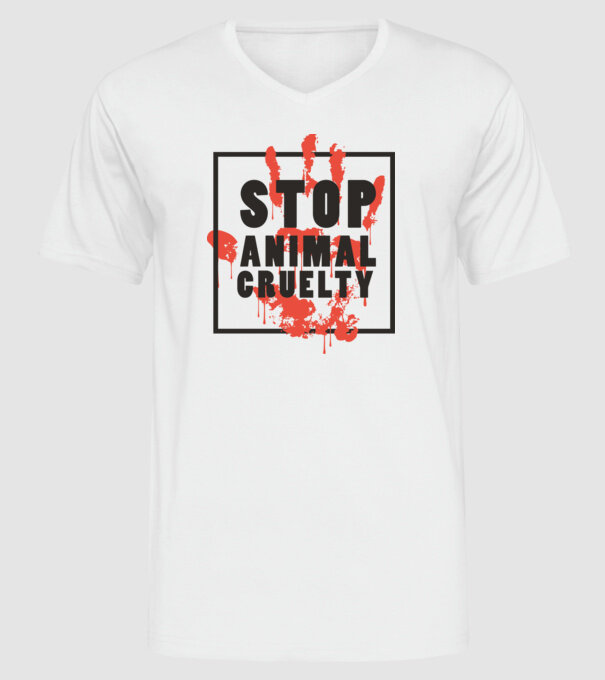 Stop animal cruelty model alb pe tricou