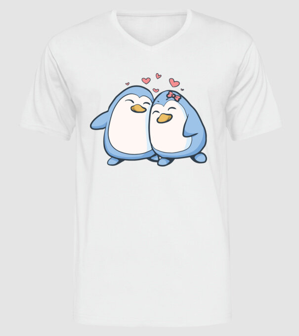 PINGUIN ÎNDRĂGOSTIT model alb pe tricou