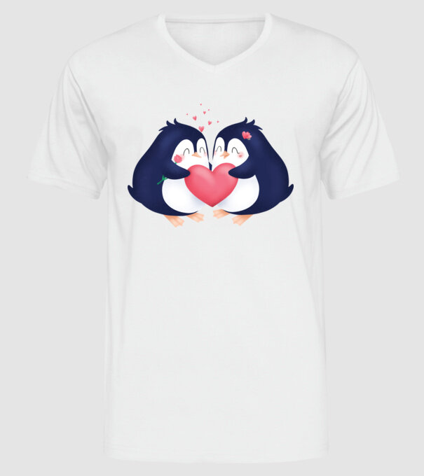 PINGUIN ÎNDRĂGOSTIT model alb pe tricou