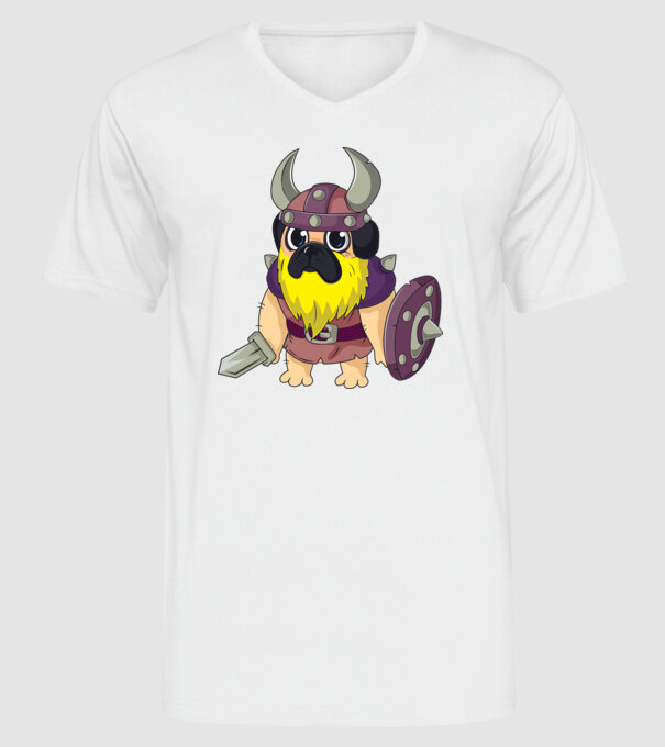Mops Viking model alb pe tricou
