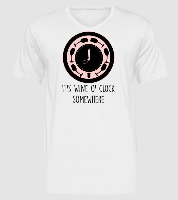 Wine o clock model alb pe tricou