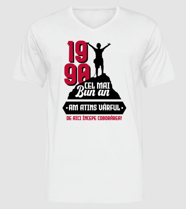 1990 cel mai bun an. Am atins vârful, de aici începe coborârea. model alb pe tricou