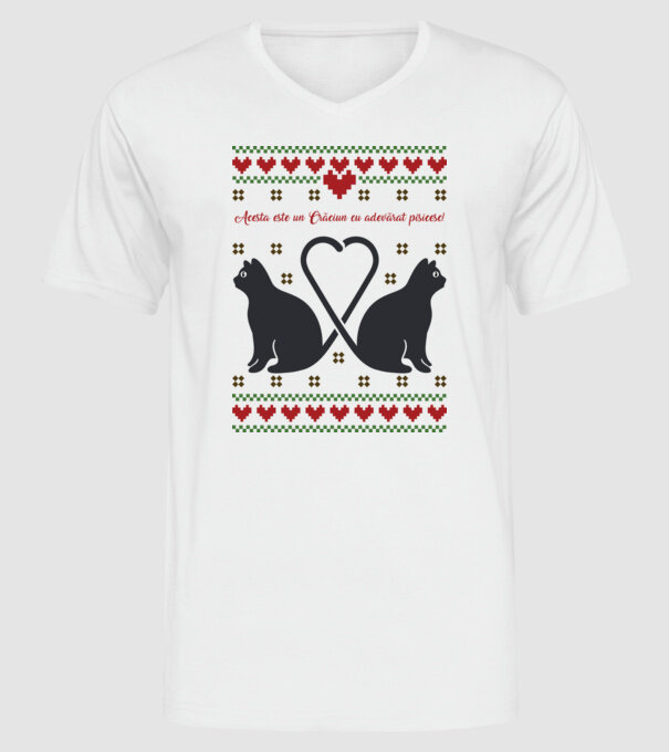 acesta este un Crăciun cu adevărat pisicesc model alb pe tricou
